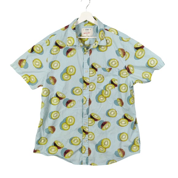 Urban Pipeline Tropical Vacation Kiwi Fruit Short Sleeve Button Up Shirt Mens XL - Picture 1 of 9